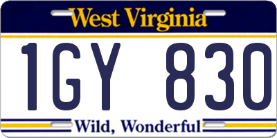 WV license plate 1GY830