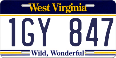 WV license plate 1GY847