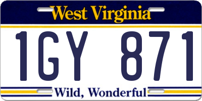 WV license plate 1GY871