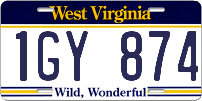 WV license plate 1GY874