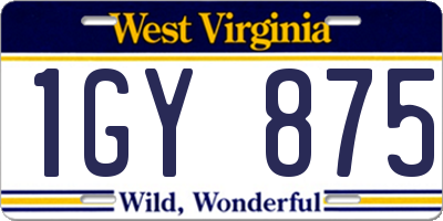 WV license plate 1GY875