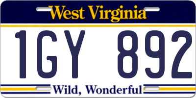 WV license plate 1GY892