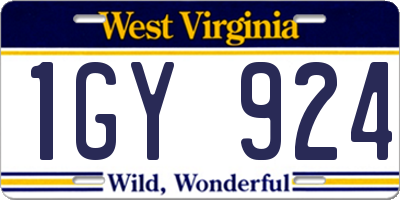 WV license plate 1GY924