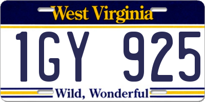 WV license plate 1GY925