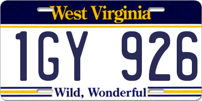 WV license plate 1GY926