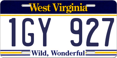 WV license plate 1GY927