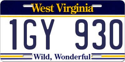 WV license plate 1GY930