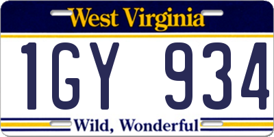 WV license plate 1GY934