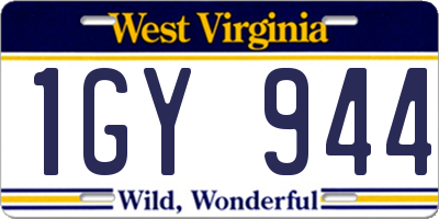 WV license plate 1GY944