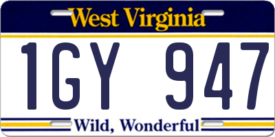 WV license plate 1GY947