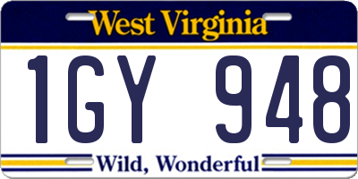 WV license plate 1GY948