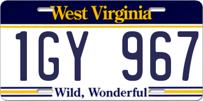 WV license plate 1GY967