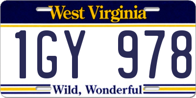 WV license plate 1GY978