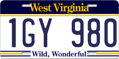 WV license plate 1GY980