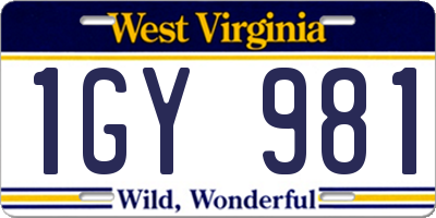 WV license plate 1GY981