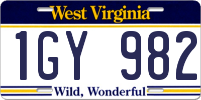 WV license plate 1GY982