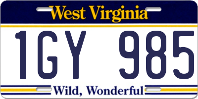 WV license plate 1GY985