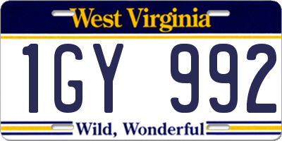 WV license plate 1GY992