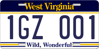 WV license plate 1GZ001