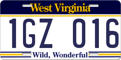 WV license plate 1GZ016