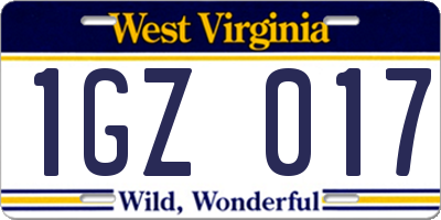 WV license plate 1GZ017