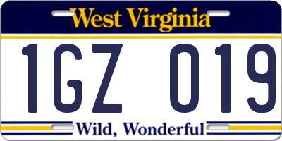 WV license plate 1GZ019