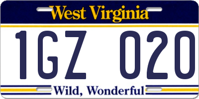 WV license plate 1GZ020