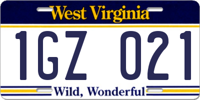 WV license plate 1GZ021