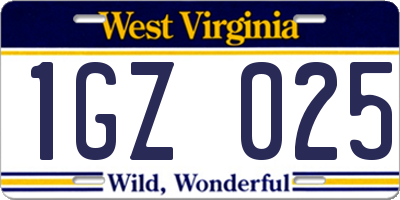 WV license plate 1GZ025