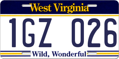 WV license plate 1GZ026