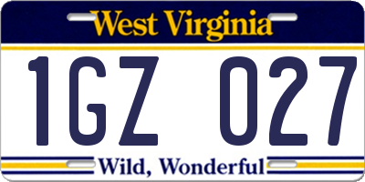 WV license plate 1GZ027