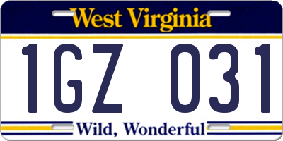 WV license plate 1GZ031