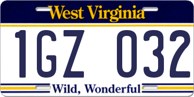 WV license plate 1GZ032