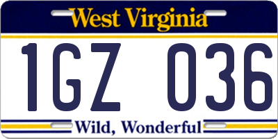 WV license plate 1GZ036