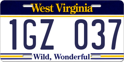 WV license plate 1GZ037