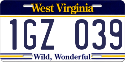 WV license plate 1GZ039
