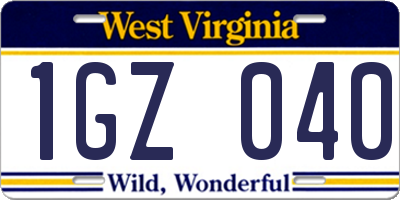 WV license plate 1GZ040