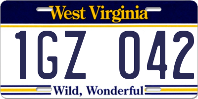 WV license plate 1GZ042