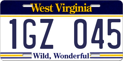 WV license plate 1GZ045