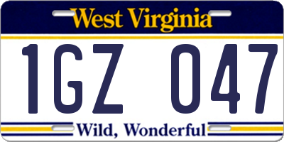 WV license plate 1GZ047