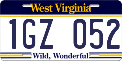 WV license plate 1GZ052