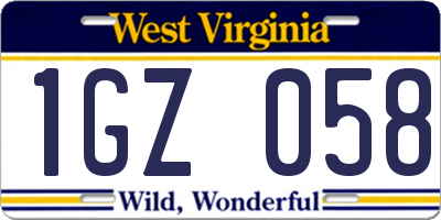 WV license plate 1GZ058