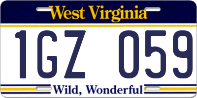 WV license plate 1GZ059