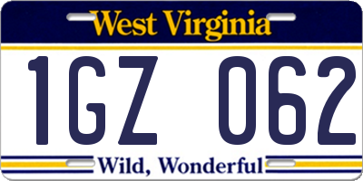 WV license plate 1GZ062