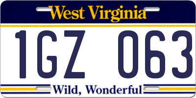 WV license plate 1GZ063