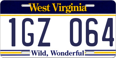 WV license plate 1GZ064