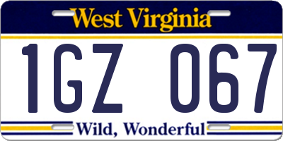 WV license plate 1GZ067