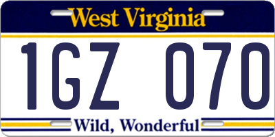 WV license plate 1GZ070
