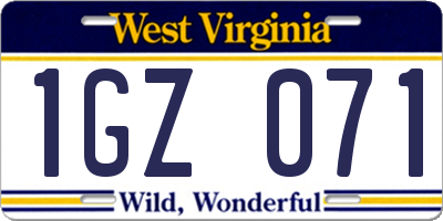 WV license plate 1GZ071