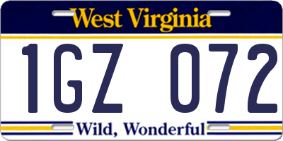 WV license plate 1GZ072